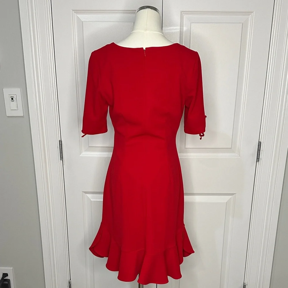 NWT Ivanka Trump Red Ruffle Hem Lace-up Sleeves Valentine’s Day Mini Dress Size4 - Picture 8 of 14